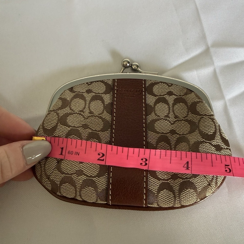 Vintage Coach Kisslock Change Purse Coin Pouch Wallet Brown Signature Canvas New - Picture 8 of 10